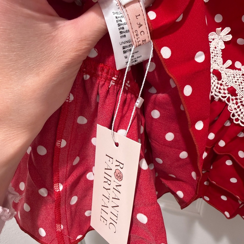 Lacemade Nini Fairy Tale House Red Polka Dot Dress with Lace Trim Size Small - Picture 6 of 7